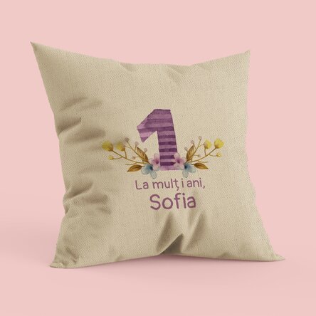 Pernă personalizată cu text pentru copii - 1 an - In