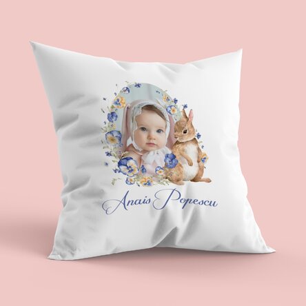 Pernă personalizată cu text și poză - Bunny