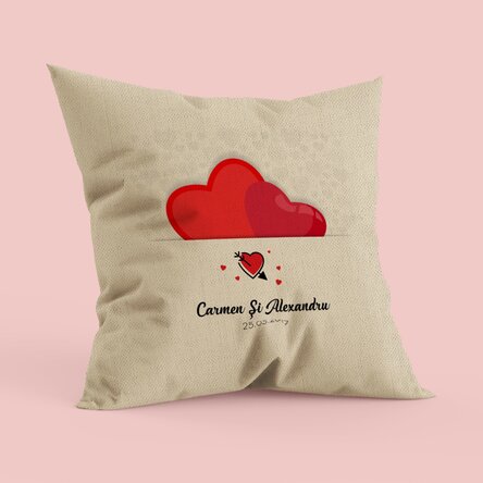 Pernă personalizată pentru cuplu - două inimi - In