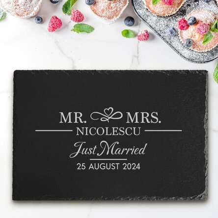 Placă de ardezie gravată personalizată cu text - Just married