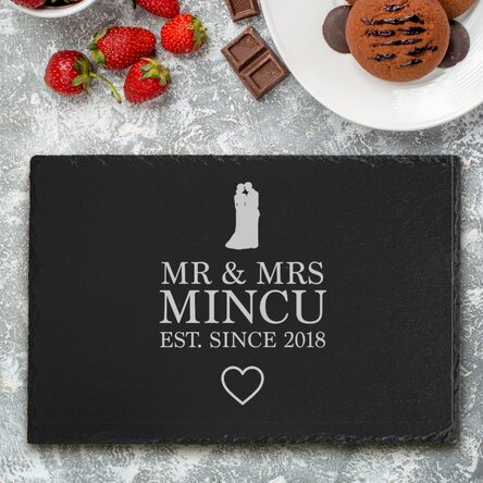 Placă de ardezie gravată personalizată cu text - Mr & Mrs