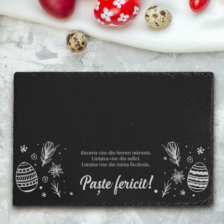 Placă de ardezie gravată personalizată cu text - Paște fericit!