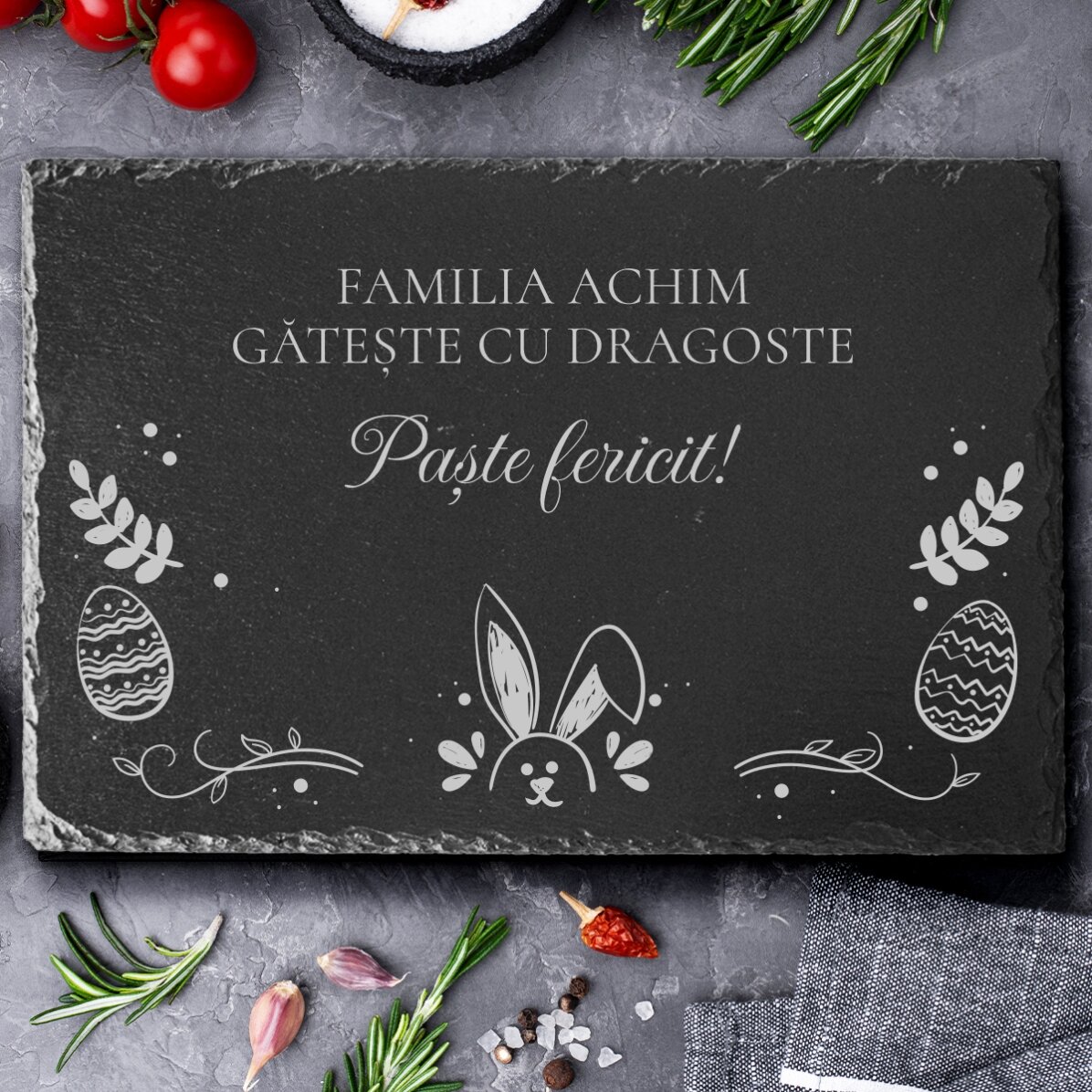 Placă de ardezie gravată personalizată cu text - Paște