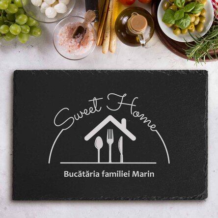Placă de ardezie gravată personalizată cu text - Sweet home