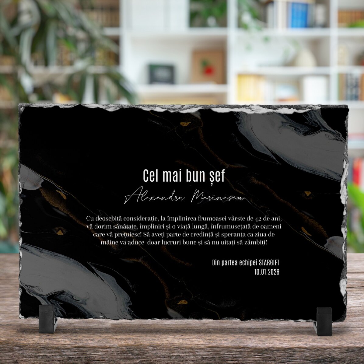 Placă de ardezie personalizată cu mesaj pentru șef - La mulți ani!
