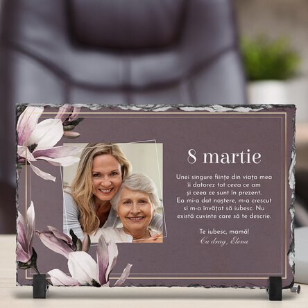 Placă de ardezie personalizată cu o poză și mesaj - 8 martie