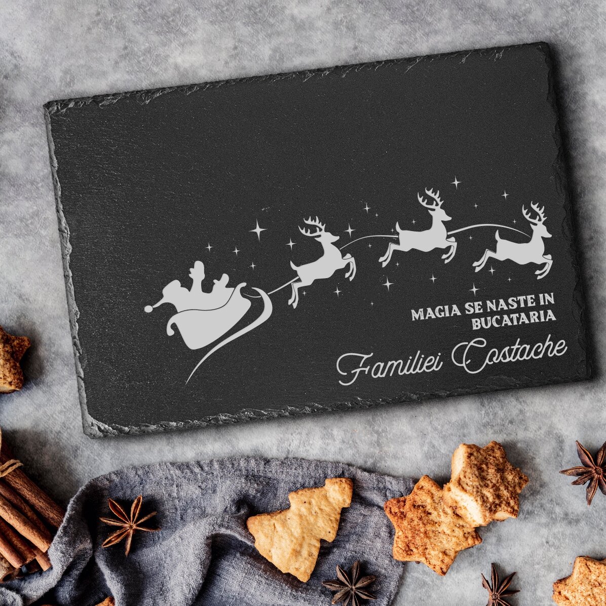 Placă de ardezie gravată personalizată cu text - Magia Crăciunului