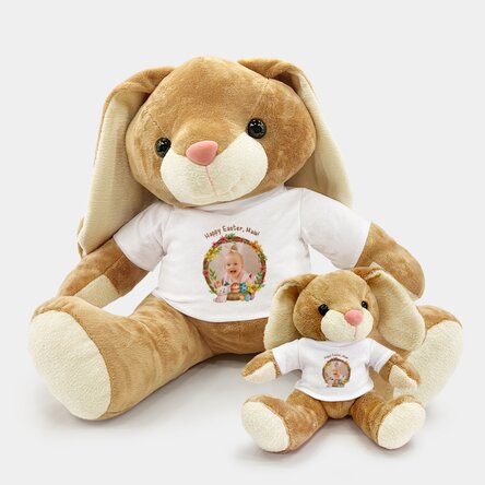 Pluș iepure personalizat cu o poză și text - Paște fericit!