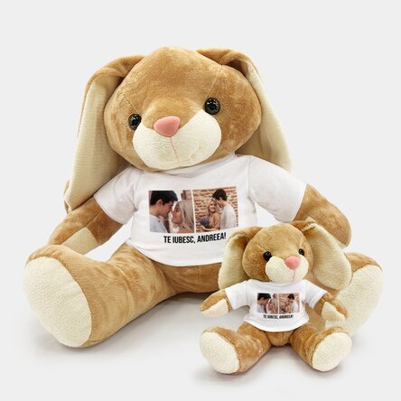Pluș iepure personalizat cu 2 poze și text