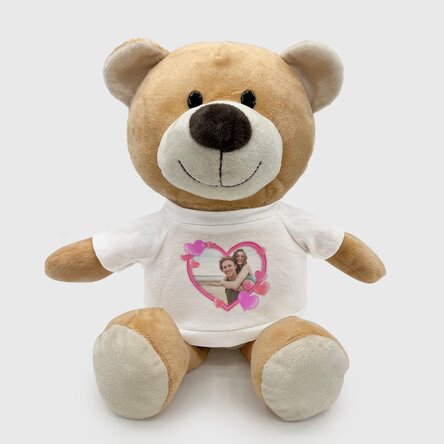 Pluș ursuleț personalizat cu o poză și inimioare
