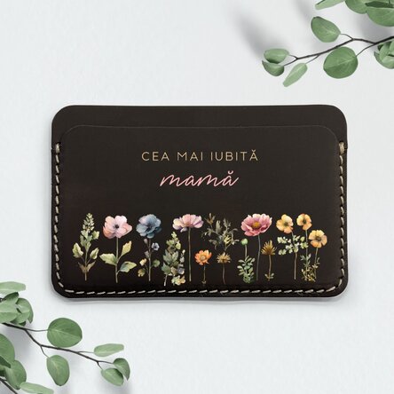 Portofel din piele personalizat color cu mesaj - Floral