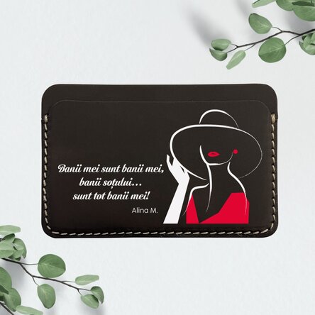 Portofel din piele personalizat color cu mesaj - Lady