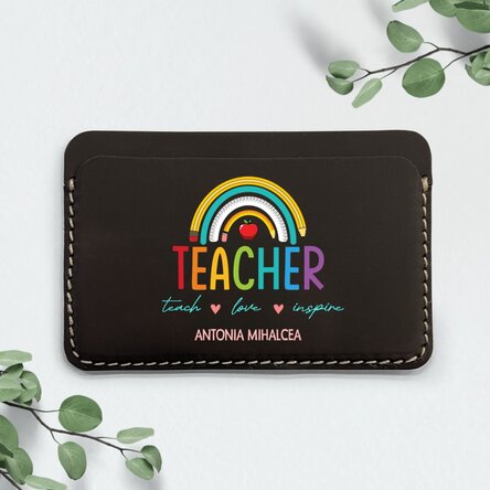 Portofel din piele personalizat color cu text - Teacher