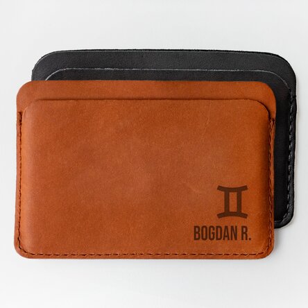 Portofel din piele personalizat cu nume și zodia Gemeni