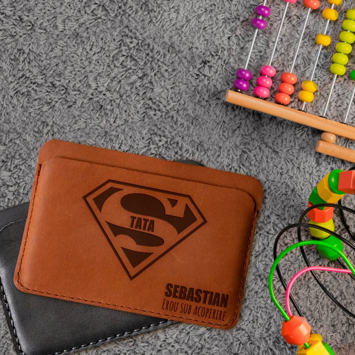 Portofel din piele personalizat cu nume - Super TATA