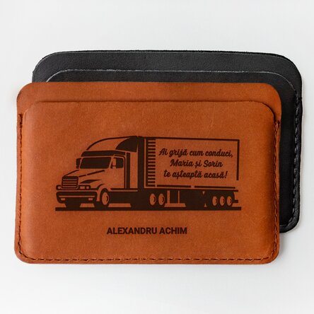 Portofel din piele personalizat cu text pentru șoferi 