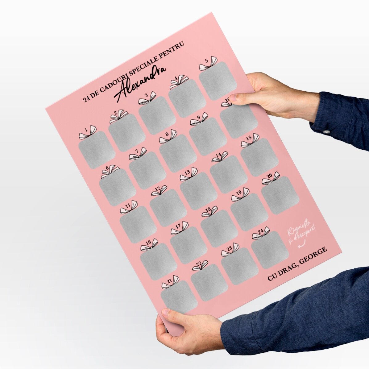 Poster Advent răzuibil personalizat cu poze, mesaj și cod QR