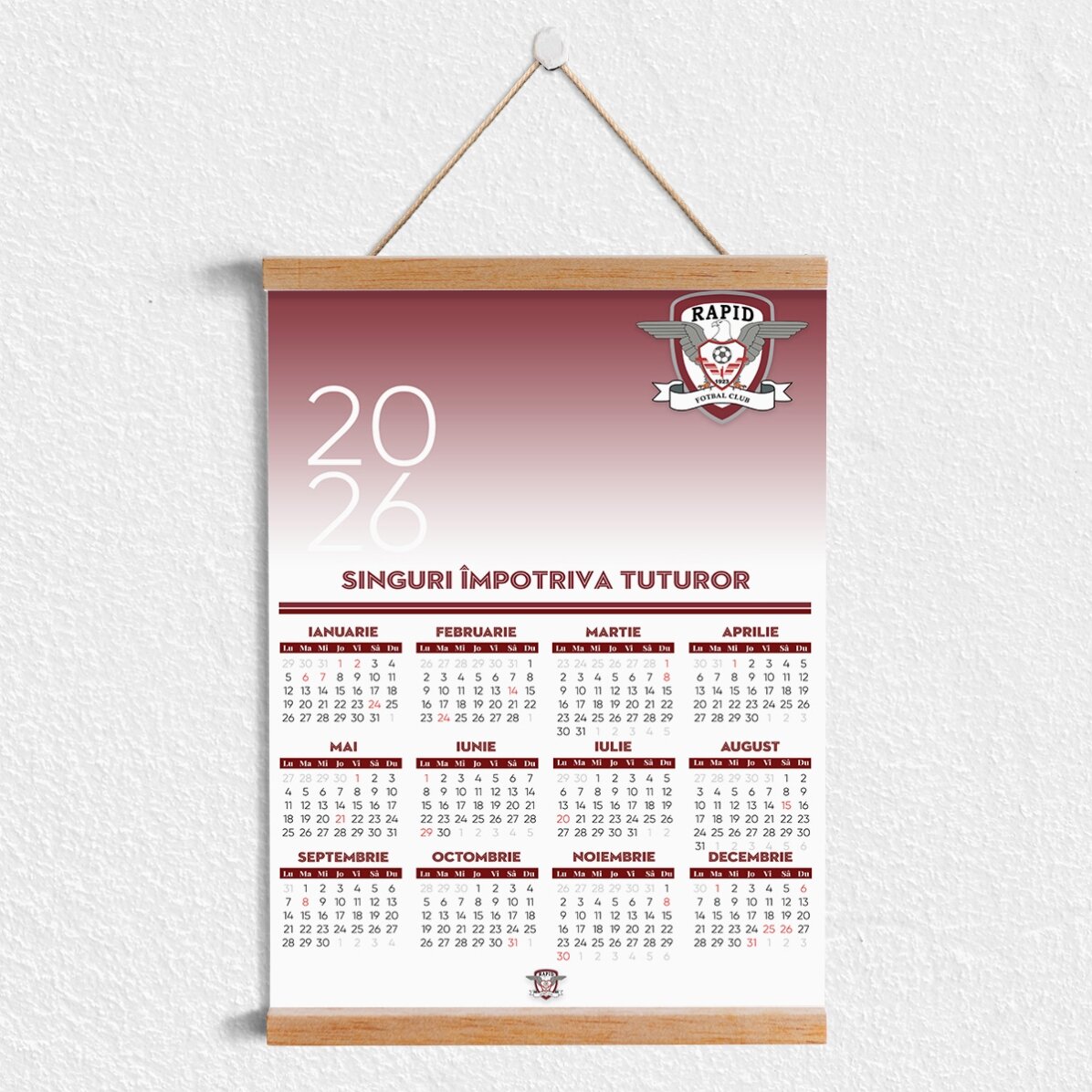 Poster calendar cu agățătoare 2024 FC Rapid personalizat cu text - Singuri impotriva tuturor