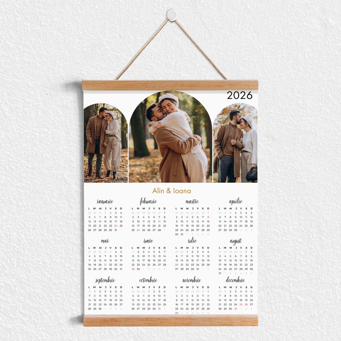 Poster calendar cu agățătoare personalizat cu 3 poze și nume