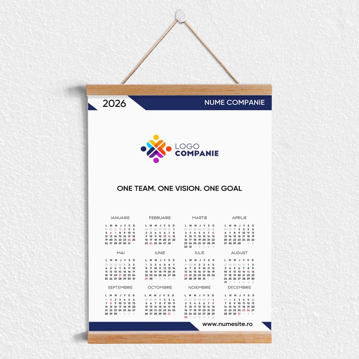Poster calendar cu agățătoare personalizat cu logo și mesaj