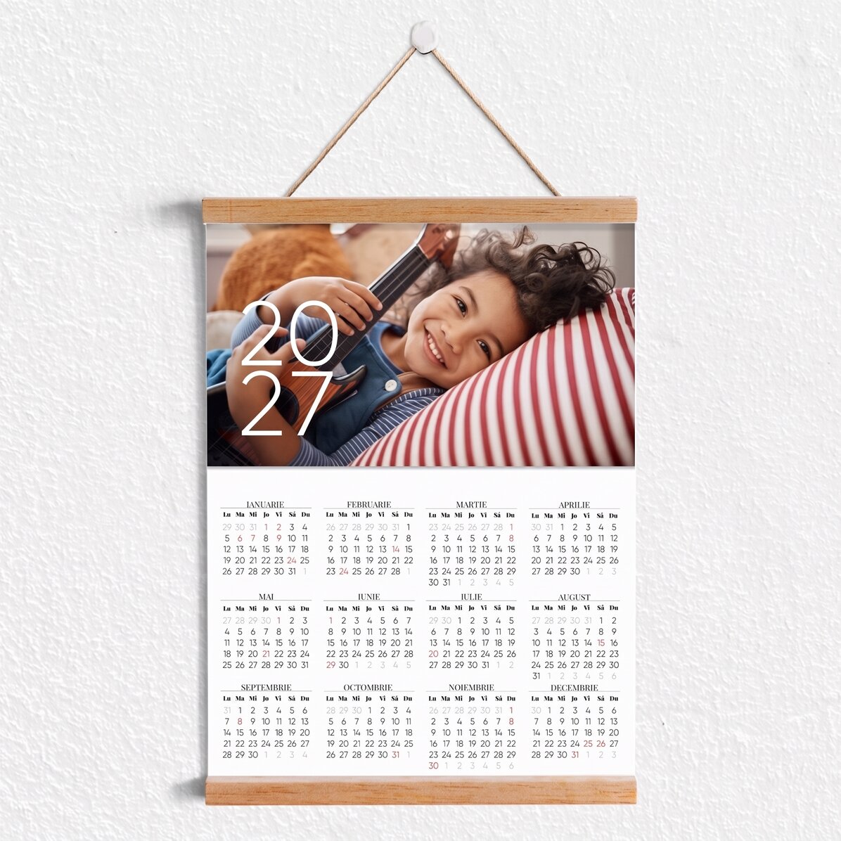 Personalised calendar poster with hangers and a photo