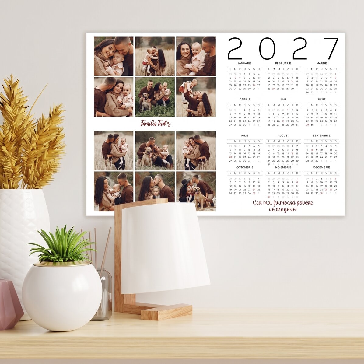 Personalised calendar poster with 12 photos and message