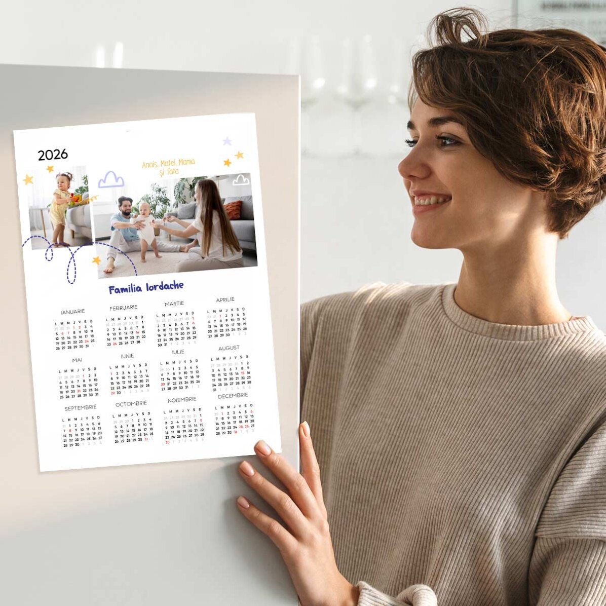 Poster calendar personalizat cu 2 poze și text - Family