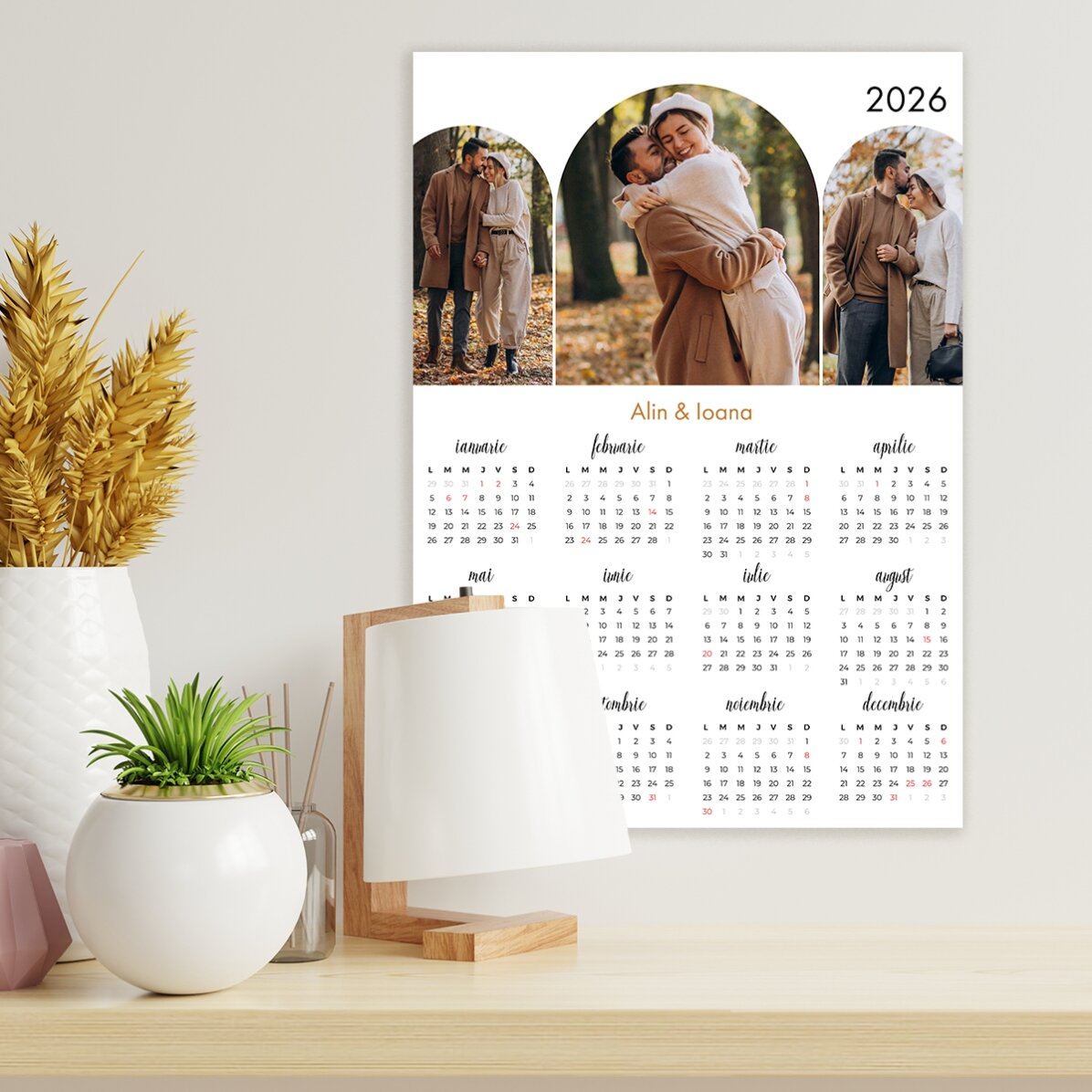 Poster calendar personalizat cu 3 poze și nume