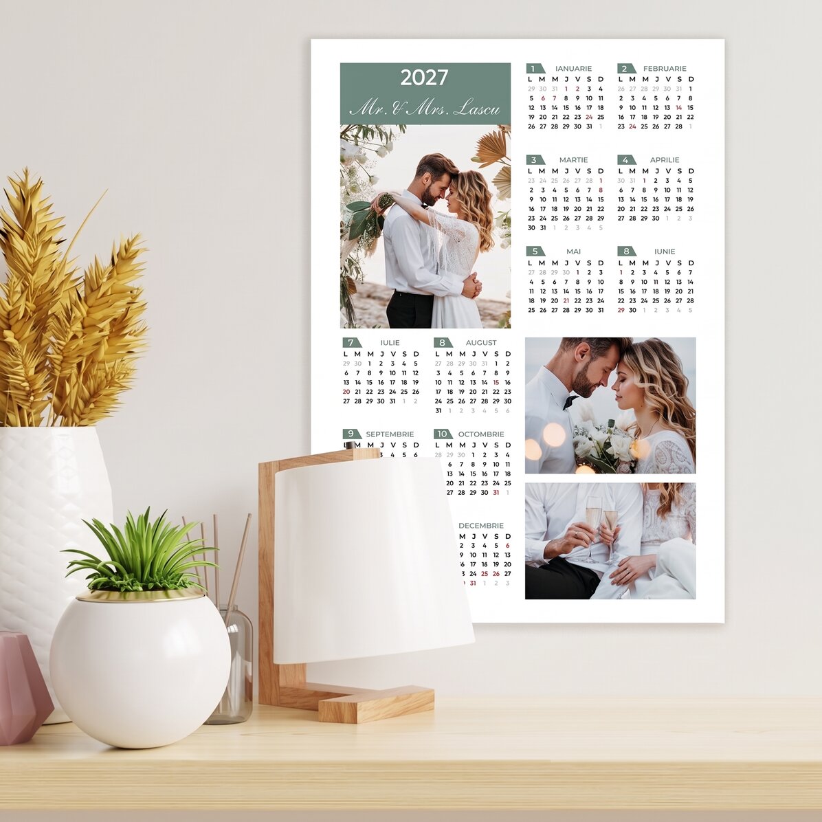 Personalised calendar poster with 3 photos and text - portrait