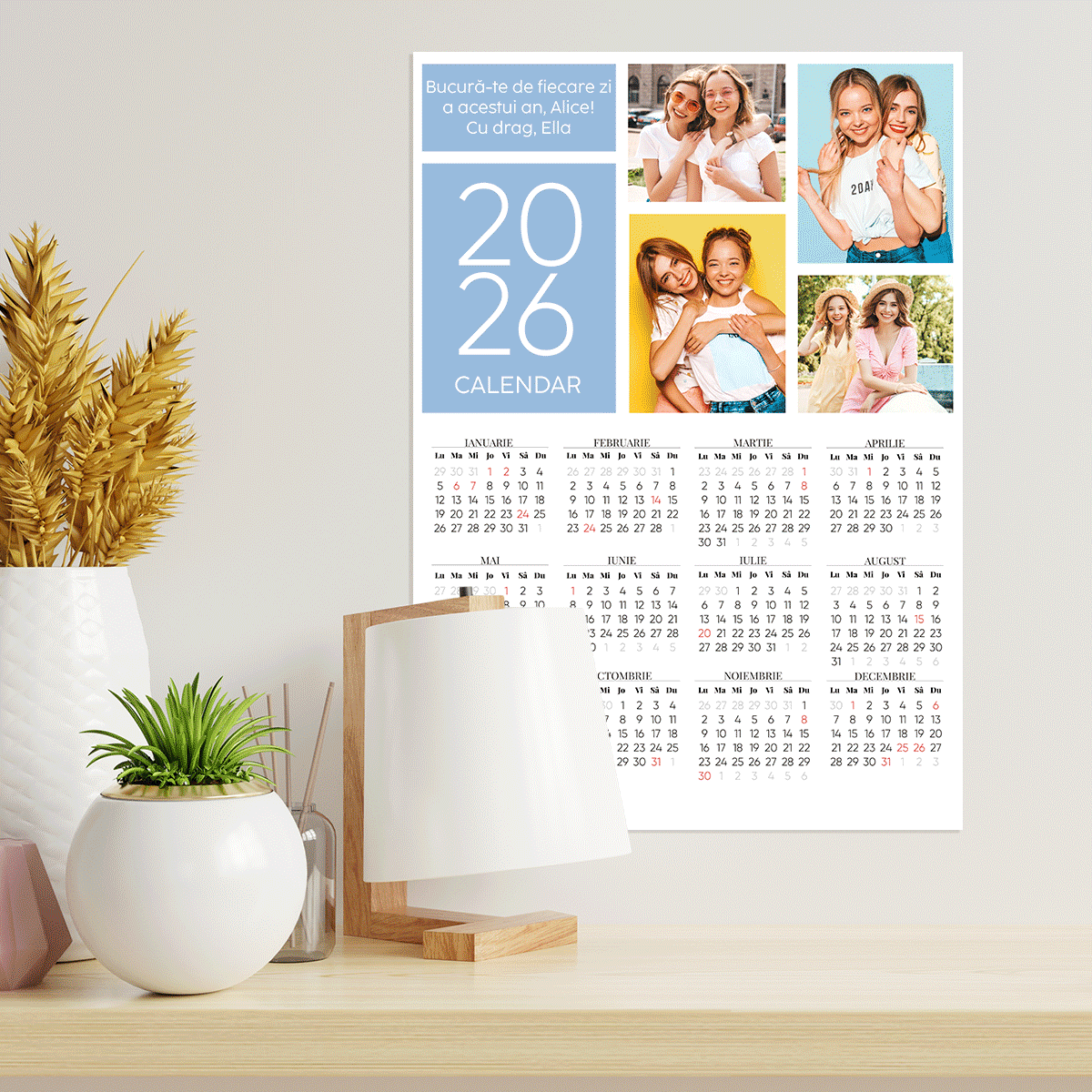 Poster calendar personalizat cu 4 poze și mesaj