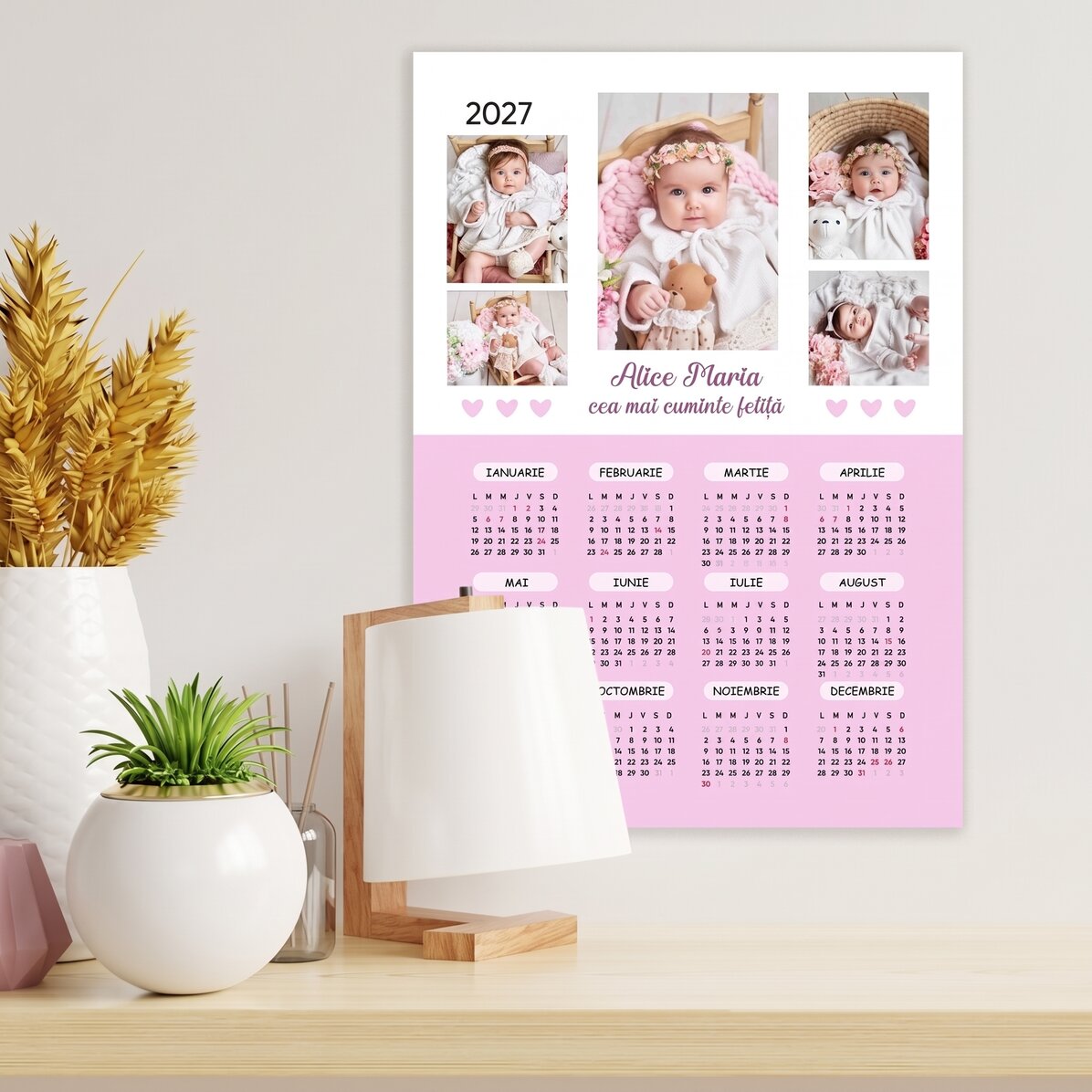 Personalised calendar poster with 5 photos and text - Baby
