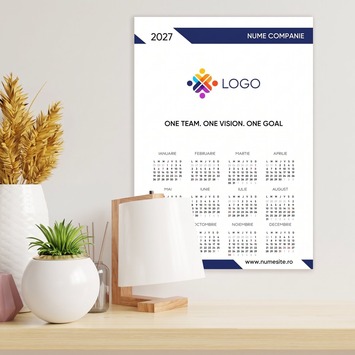 Personalised calendar poster with logo and message
