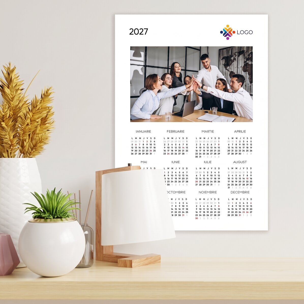 Personalised calendar poster with logo and photo