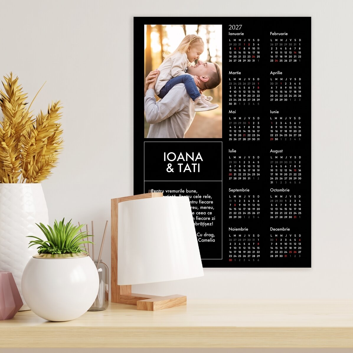 Personalised calendar poster with a photo and message