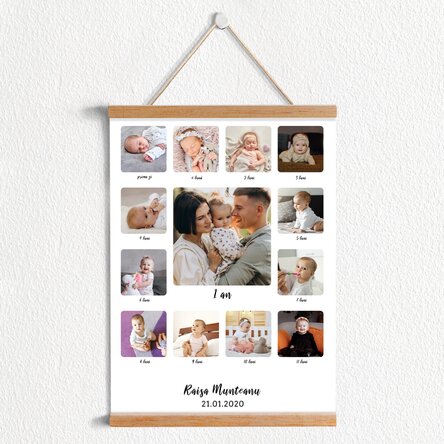 Poster cu agățătoare personalizat cu 13 poze și text - Primul meu an