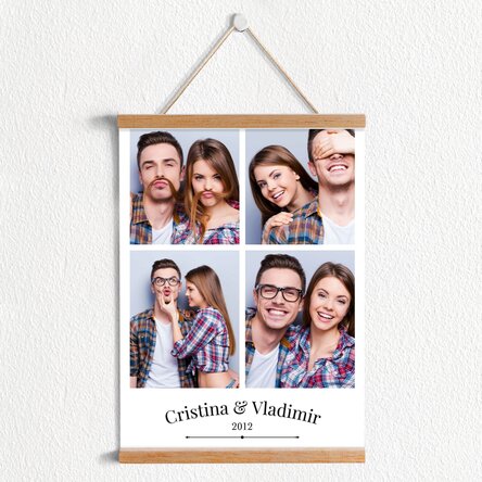 Poster cu agățătoare personalizat cu 4 poze de cuplu