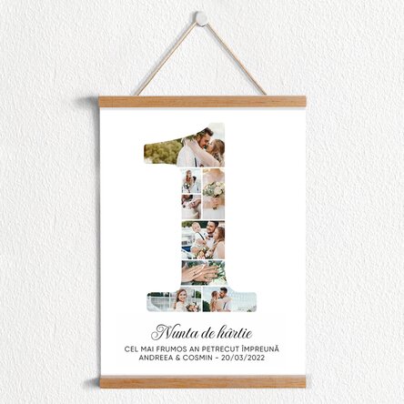 Poster cu agățătoare personalizat cu cifra 1, fotografii și mesaj - Aniversare relație