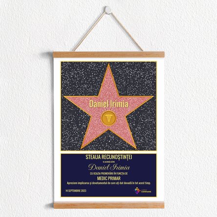 Poster cu agățătoare personalizat cu logo și text - Steaua recunoștinței pentru doctori