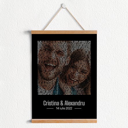 Poster cu agățătoare personalizat cu o poză și text - Te iubesc în 100 de limbi