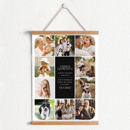 Poster cu agățătoare personalizat cu text și 10 poze - Familia noastră