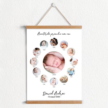 Poster cu agățătoare personalizat cu text și 13 fotografii - Un an de fericire
