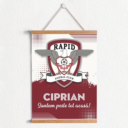 Poster cu agățătoare personalizat FC Rapid personalizat cu nume și mesaj
