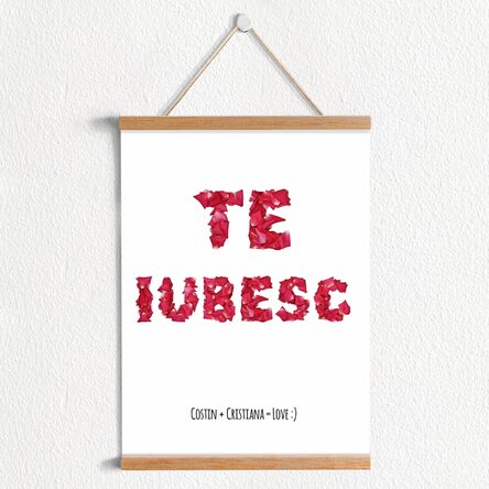 Poster cu agățătoare personalizat petale trandafir