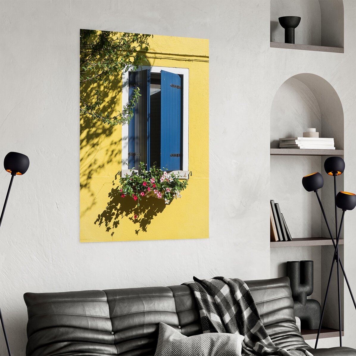 Poster Fereastră albastră cu flori