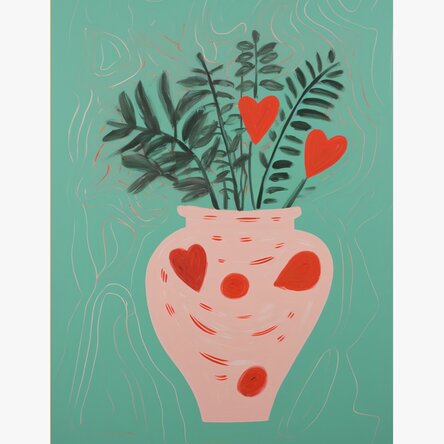 Poster Ilustrație plante în ghiveci și inimioare desenate