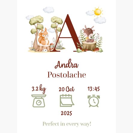 Poster personalizat cu inițială și text - Animals