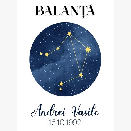 Poster personalizat cu text - Constelația zodiei Balanță