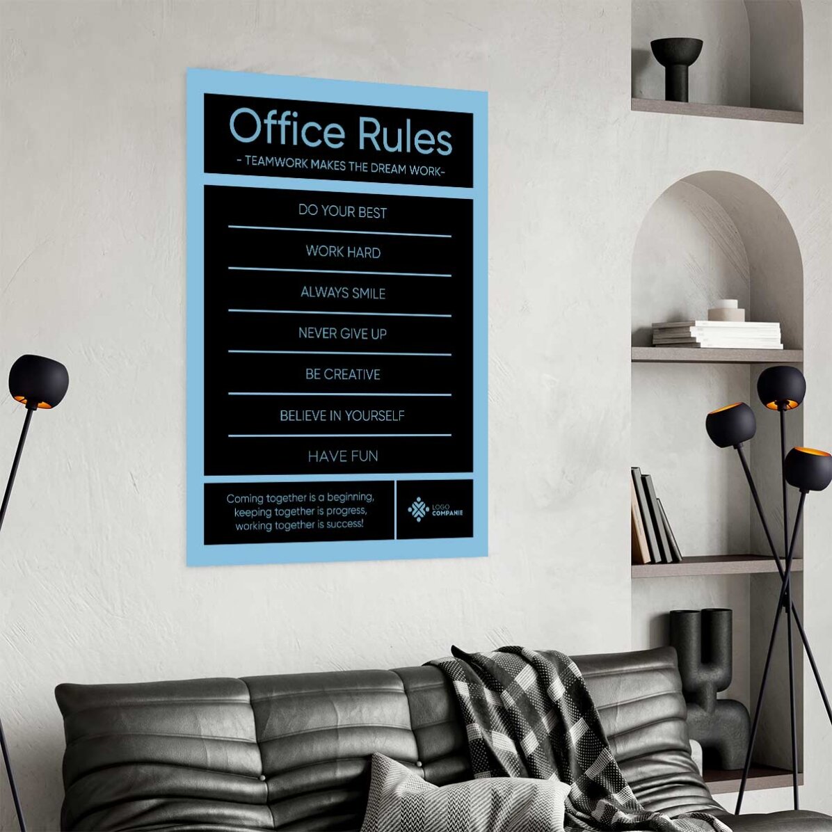 Poster personalizat cu text și logo - Office Rules