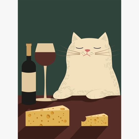 Poster Pisică, vin și brânză