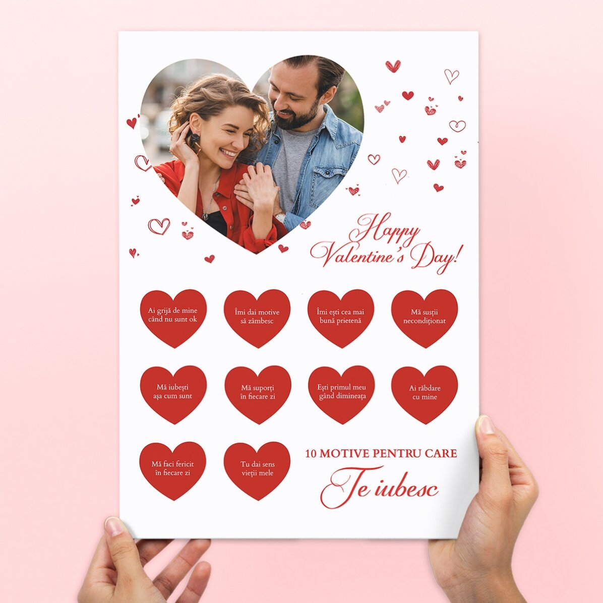 Poster răzuibil personalizat cu o poză și text - 10 motive pentru care te iubesc